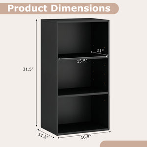 3 Open Shelf Bookcase Modern Storage Display Cabinet-Black