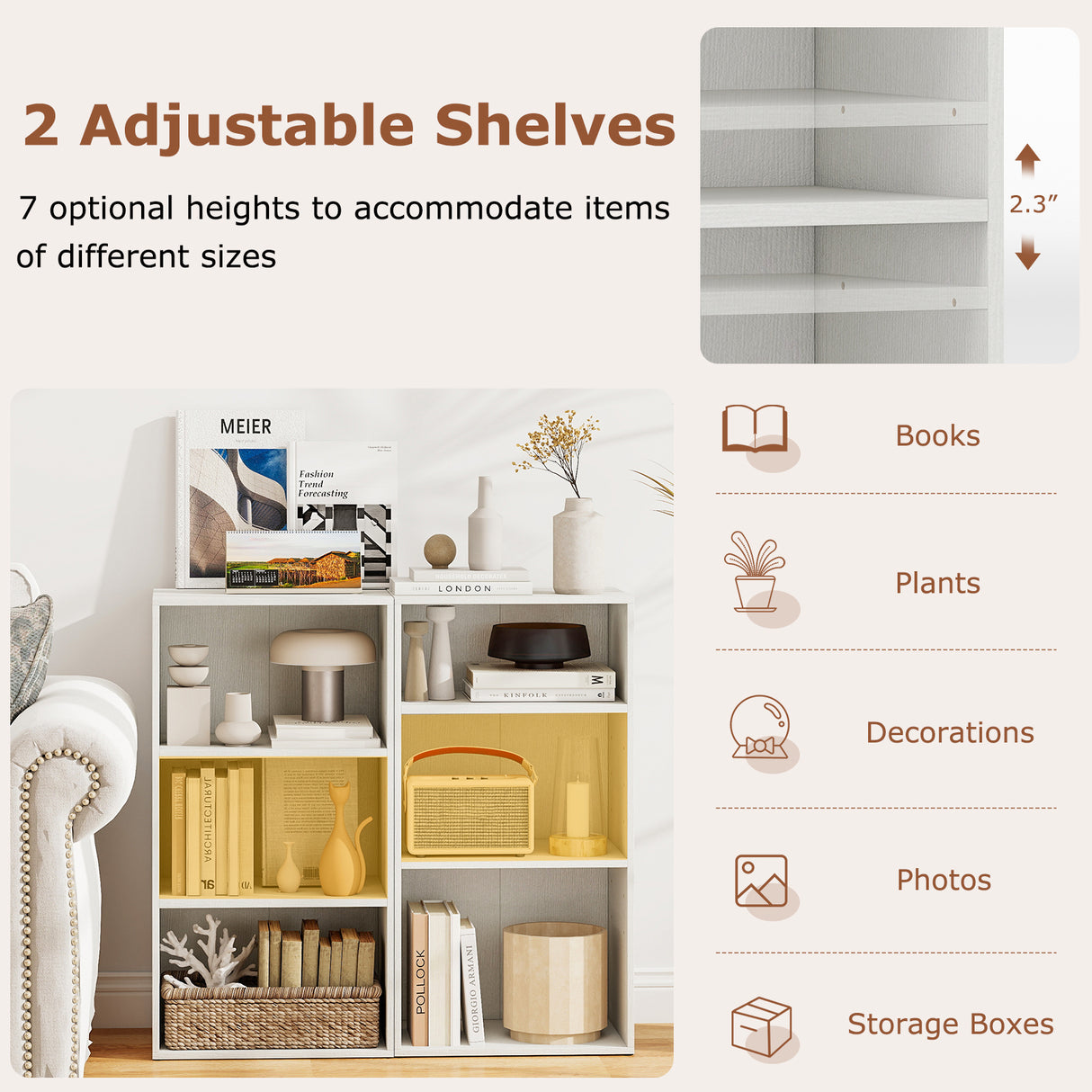 3 Open Shelf Bookcase Modern Storage Display Cabinet-Black