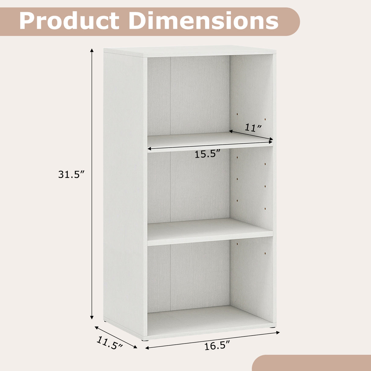 3 Open Shelf Bookcase Modern Storage Display Cabinet-White