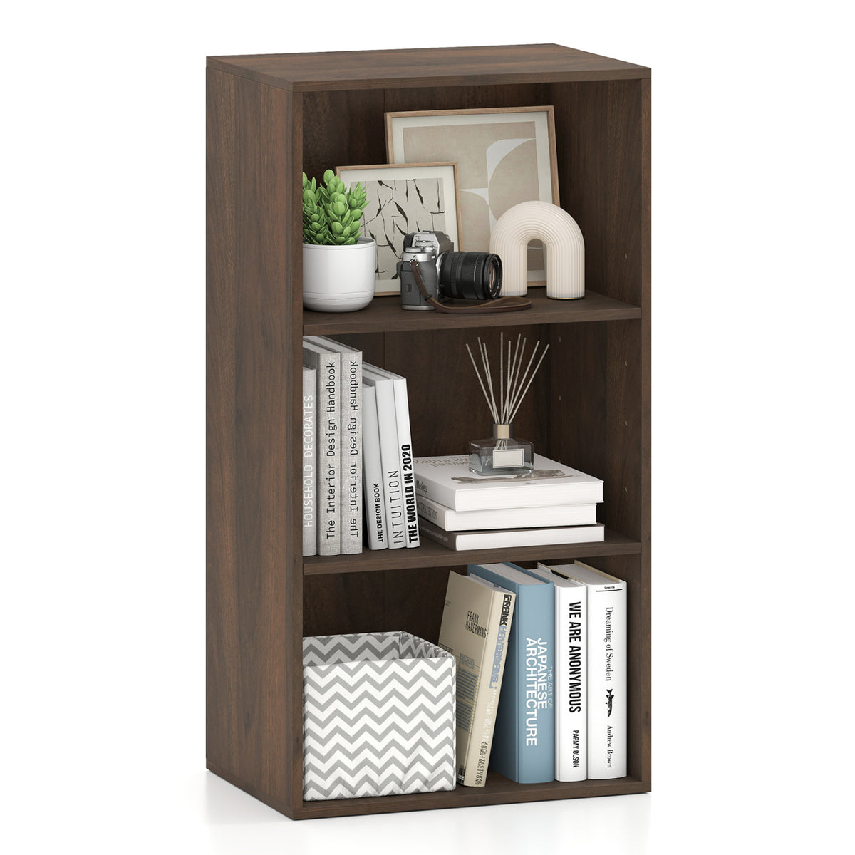 3 Open Shelf Bookcase Modern Storage Display Cabinet-Walnut