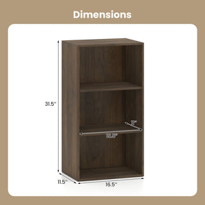 3 Open Shelf Bookcase Modern Storage Display Cabinet-Walnut