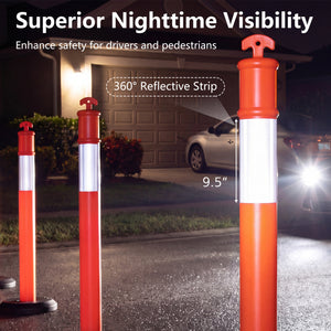 3 Pack Traffic Delineator Posts with Fillable Base for Parking Lots and Construction
