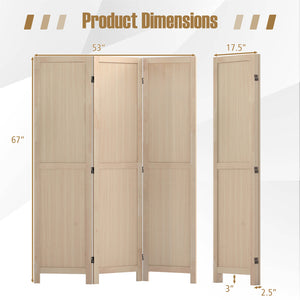 3 Panel Folding Room Divider for Home Office Bedroom Restaurant-Beige