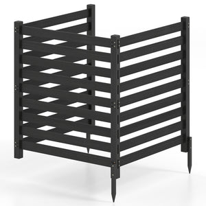 3-Panel Wooden Outdoor Privacy Fence with Ground Stakes-Black