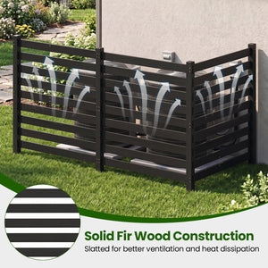 3-Panel Wooden Outdoor Privacy Fence with Ground Stakes-Black