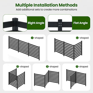 3-Panel Wooden Outdoor Privacy Fence with Ground Stakes-Black