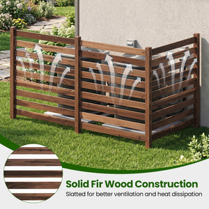 3-Panel Wooden Outdoor Privacy Fence with Ground Stakes-Brown