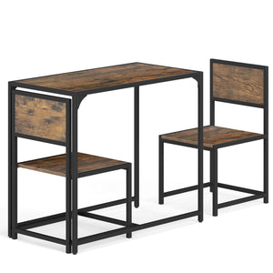 3 Pcs Dining Set Compact Table and 2 Chair with Metal Frame for for Small Space-Coffee