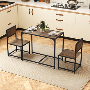 3 Pcs Dining Set Compact Table and 2 Chair with Metal Frame for for Small Space-Coffee