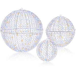 3 Pcs Lighted Christmas Balls Large Standing/Hanging Metal Sphere Lights with 435 LEDs