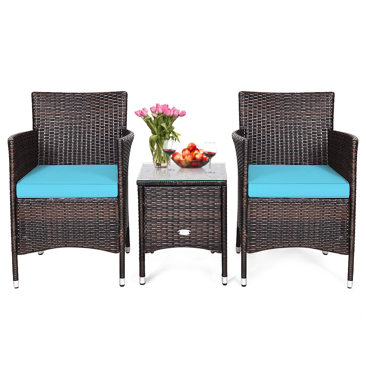 3 Pcs Outdoor Rattan Wicker Furniture Set-Blue