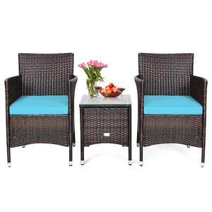 3 Pcs Outdoor Rattan Wicker Furniture Set-Blue