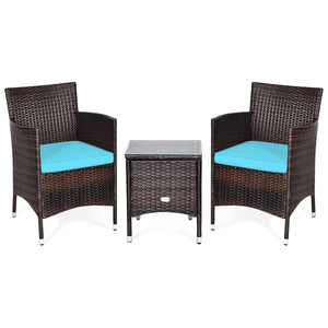 3 Pcs Outdoor Rattan Wicker Furniture Set-Blue
