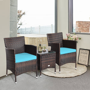 3 Pcs Outdoor Rattan Wicker Furniture Set-Blue