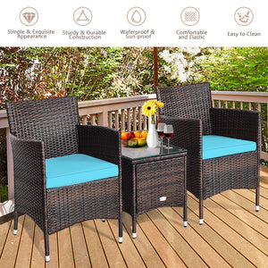 3 Pcs Outdoor Rattan Wicker Furniture Set-Blue
