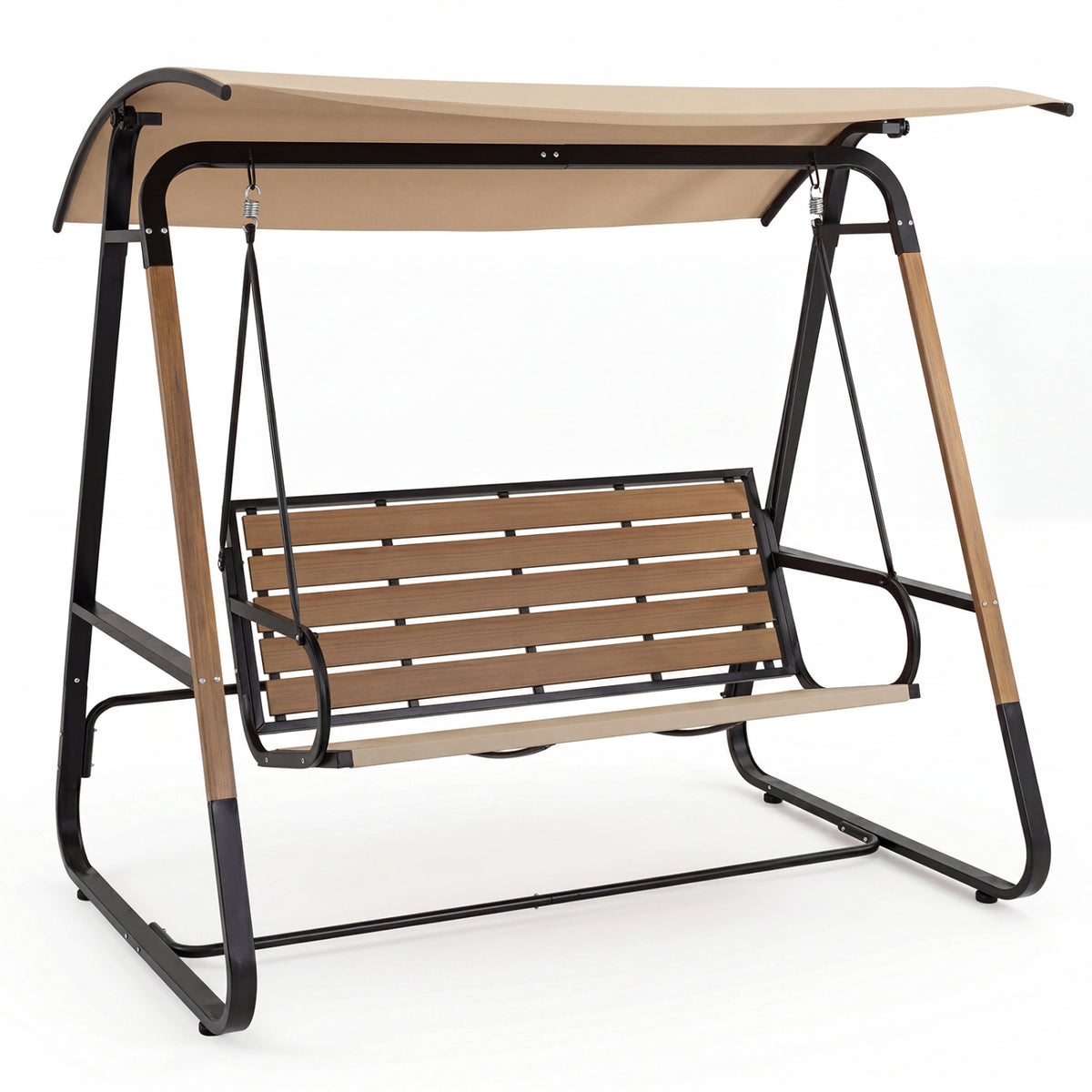 3-Person Porch Swing  Outdoor Swing with Adjustable Canopy-Beige