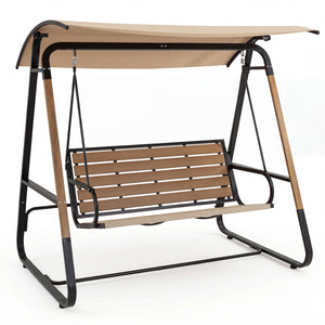 3-Person Porch Swing  Outdoor Swing with Adjustable Canopy-Beige