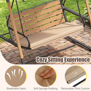 3-Person Porch Swing  Outdoor Swing with Adjustable Canopy-Beige