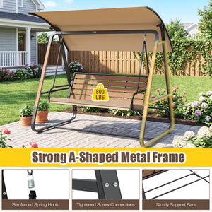 3-Person Porch Swing  Outdoor Swing with Adjustable Canopy-Beige