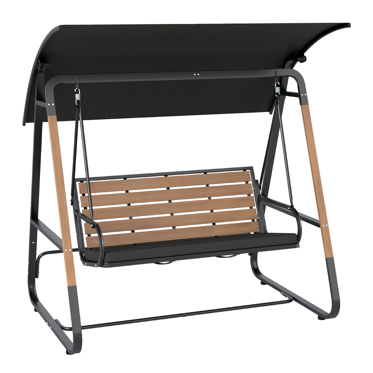 3-Person Porch Swing  Outdoor Swing with Adjustable Canopy-Black