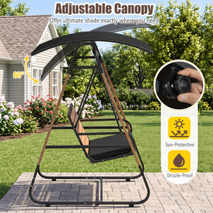 3-Person Porch Swing  Outdoor Swing with Adjustable Canopy-Black