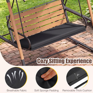 3-Person Porch Swing  Outdoor Swing with Adjustable Canopy-Black