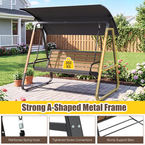 3-Person Porch Swing  Outdoor Swing with Adjustable Canopy-Black
