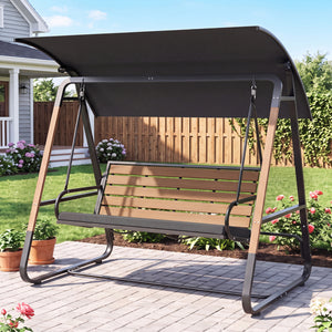 3-Person Porch Swing  Outdoor Swing with Adjustable Canopy-Black