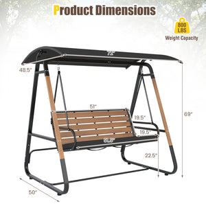 3-Person Porch Swing  Outdoor Swing with Adjustable Canopy-Black