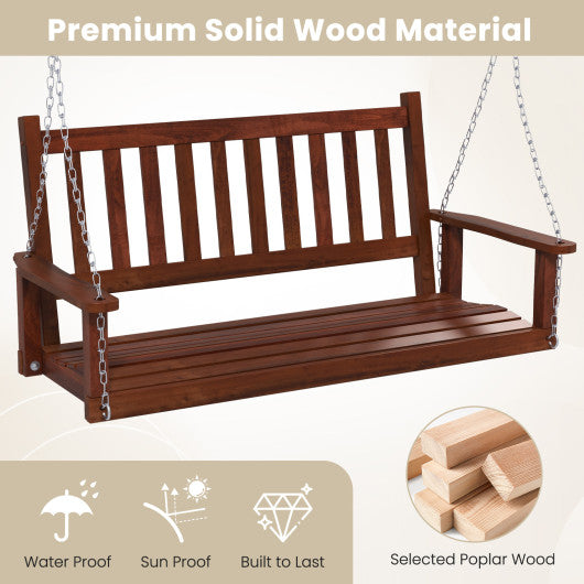 3-Person Wooden Outdoor Porch Swing with 800 lbs Weight Capacity-Brown