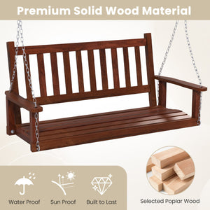 3-Person Wooden Outdoor Porch Swing with 800 lbs Weight Capacity-Brown