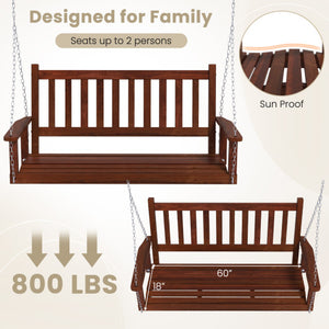 3-Person Wooden Outdoor Porch Swing with 800 lbs Weight Capacity-Brown