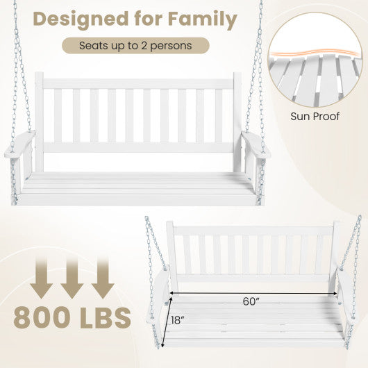 3-Person Wooden Outdoor Porch Swing with 800 lbs Weight Capacity-White