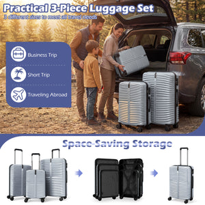 3-Piece 20/24/28 Inch Lightweight Hardside Luggage Set with 8-Spinner Wheels-Gray