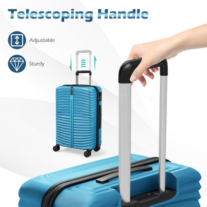3-Piece 20/24/28 Inch Lightweight Hardside Luggage Set with 8-Spinner Wheels-Blue