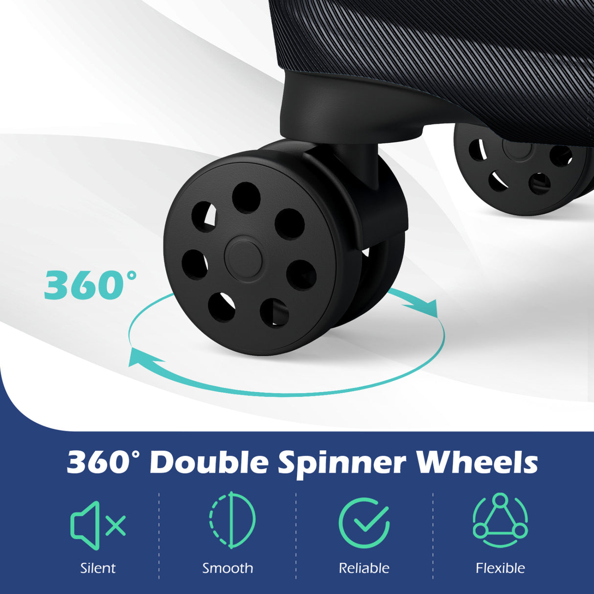 3-Piece 20/24/28 Inch Lightweight Hardside Luggage Set with 8-Spinner Wheels-Black
