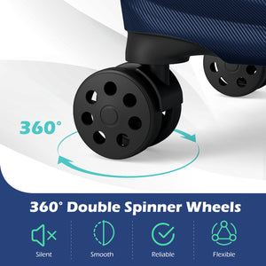 3-Piece 20/24/28 Inch Lightweight Hardside Luggage Set with 8-Spinner Wheels-Navy