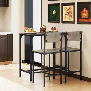 3 Piece Bar Table Set with Backrest and Footrest for Small Space-Gray