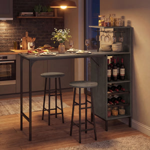 3 Piece Bar Table and Chairs Set with 6-Bottle Wine Rack-Oak