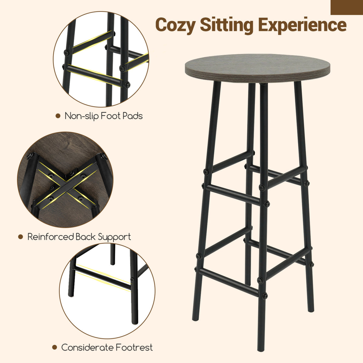 3 Piece Bar Table and Chairs Set with 6-Bottle Wine Rack-Oak