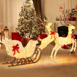 3-Piece Christmas Lighted Reindeer and Sleigh Set for Lawn & Garden