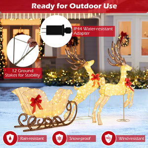 3-Piece Christmas Lighted Reindeer and Sleigh Set for Lawn & Garden