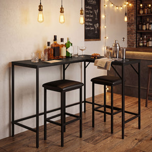 3-Piece Convertible L-Shaped Kitchen Table Chair Set with 2 AC Outlets  USB Port and Type-C Port-Black