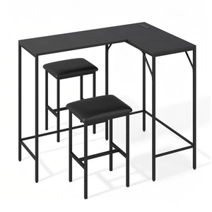 3-Piece Convertible L-Shaped Kitchen Table Chair Set with 2 AC Outlets  USB Port and Type-C Port-Black