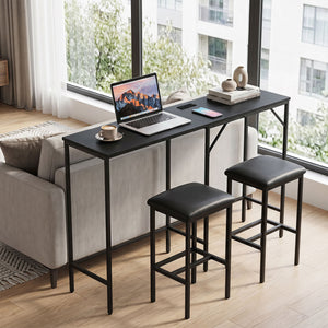 3-Piece Convertible L-Shaped Kitchen Table Chair Set with 2 AC Outlets  USB Port and Type-C Port-Black