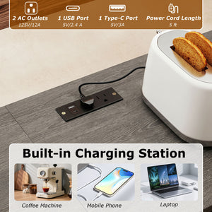 3-Piece Convertible L-Shaped Kitchen Table Chair Set with 2 AC Outlets  USB Port and Type-C Port-Gray
