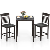 3-Piece Counter-Height Dining Table Set for 2 with Rubber Wood Frame and Footrest-Gray