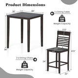 3-Piece Counter-Height Dining Table Set for 2 with Rubber Wood Frame and Footrest-Gray