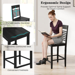 3-Piece Counter-Height Dining Table Set for 2 with Rubber Wood Frame and Footrest-Black