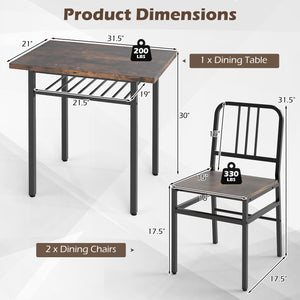 3-Piece Dining Table Set with Rectangular Kitchen Table and 2 Chairs-Rustic Brown